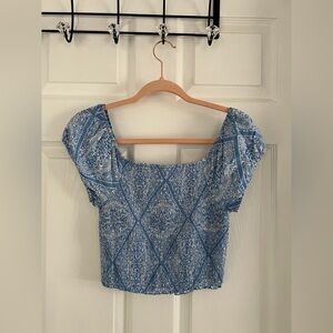 Blue Patterned Crop Top